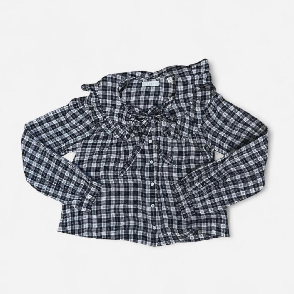 Doen joelle ruffle plaid blouse